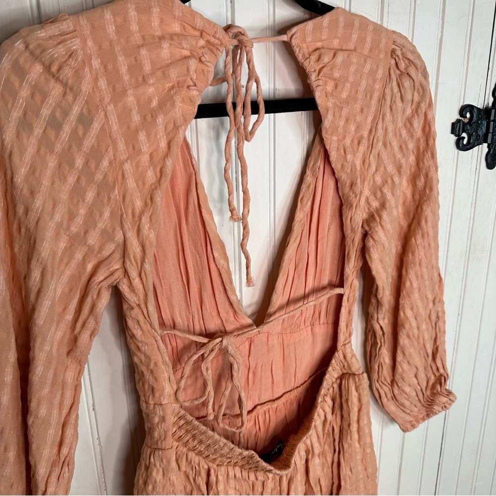 Lulus Light Orange Plaid Backless Long Sleeve Mini Dress size Medium M - Picture 6 of 7